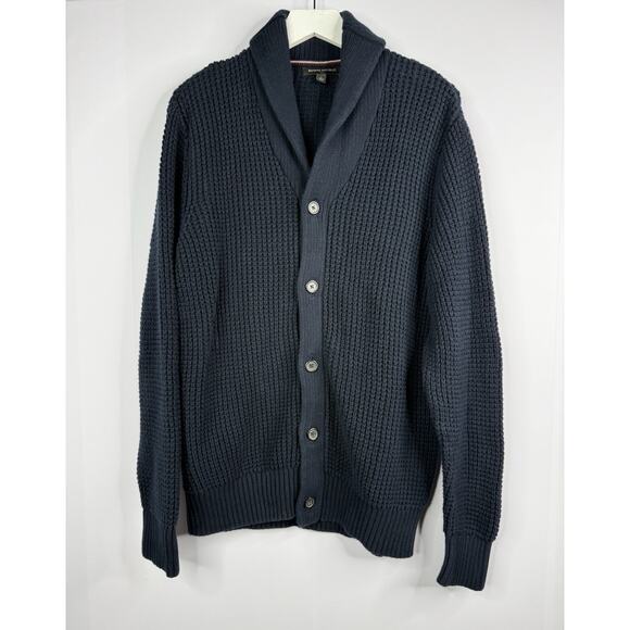 Banana Republic Mens Sz L Cardigan Sweater Navy Blue Shawl Grandpa Academia - Picture 1 of 10